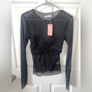 Miss Lola Black Sheer Ruched Top